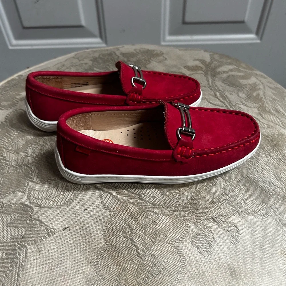 Marc Joseph New York Grand Street Red Suede Loafers with Silver Bit Hardware